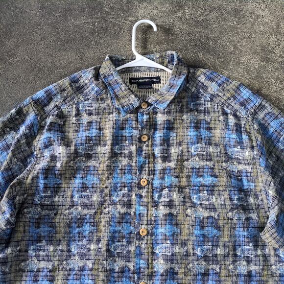 Vintage ExOfficio Fishing Shirt Mens XL Blue Tan Fish Plaid Lightweight Outdoors - Picture 2 of 7